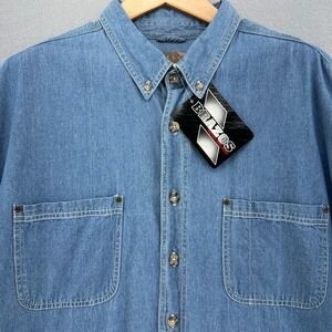Y2K Brazos Premium Work Series Denim Shirt‎ SZ 2XL Short Sleeve Pockets Western